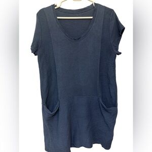 Navy ribbed short sleeve tee shirt dress